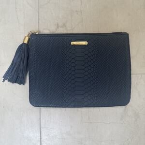 EUC Gigi NY Clutch Bag Navy Blue All in One Bag Embossed Python Leather Purse